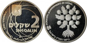 Weltmünzen und Medaillen, Israel. 37. Jahrestag - Wissenschaft in Israel - Moleküle. 2 Sheqalim 1985, Silber. 0.79 OZ. KM 149. Polierte Platte