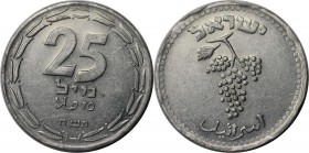 Weltmünzen und Medaillen, Israel. Weintrauben - 1. Münze des Staates Israel. 25 Mils 1948, Aluminium. KM #8. Fast Stempelglanz, Randfehler