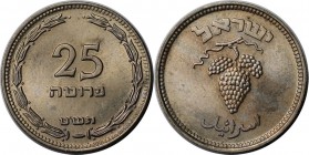 Weltmünzen und Medaillen, Israel. 25 Prutah 1949, Kupfer-Nickel. KM #12. Weintrauben ohne Perle. Stempelglanz