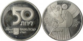 Weltmünzen und Medaillen, Israel. 31. Jahrestag - Mutter und Kind,s.Schuber 9 - Gegenstempel. 50 Lirot 1979, Silber. 0.32 OZ. KM 95. Polierte Platte