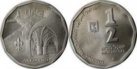 Weltmünzen und Medaillen, Israel. Historische Stätten - Akko - Krypta des Deutschen Ordens. ½ New Sheqel 1986, Silber. 0.2 OZ. KM 158. Stempelglanz