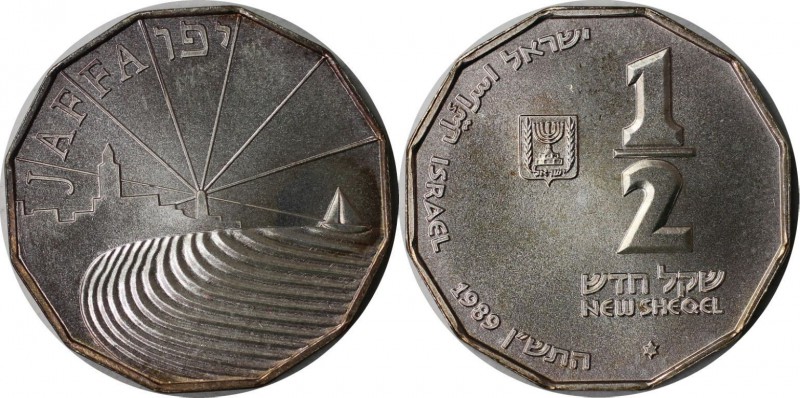 Weltmünzen und Medaillen, Israel. Hafen von Jaffa. ½ New Sheqel 1989, Silber. 0....