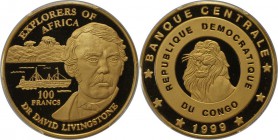 Weltmünzen und Medaillen, Kongo / Congo, demokratische Republik. Dr. David Livingstone. 100 Francs 1999, Gold. PCGS PR69 DCAM