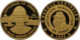 Weltmünzen und Medaillen, Kongo / Congo. Demokratische Republik. Sir Henry Morton Stanley. 100 Francs 1999, Gold. PCGS PR69 DCAM