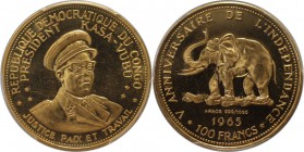 Weltmünzen und Medaillen, Kongo / Congo. 5. Jahrestag der Unabhängigkeit. Präsident Kasa-Vubu. 100 Francs 1965, Gold. KM 6. PCGS PR66 CAM
