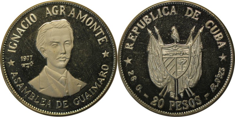 Weltmünzen und Medaillen , Kuba / Cuba. 20 Pesos 1977, Silber. 0.77 OZ. Polierte...