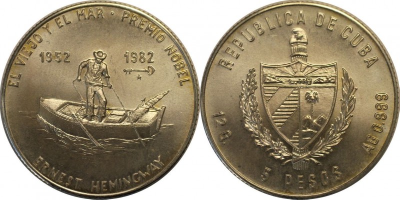 Weltmünzen und Medaillen, Kuba / Cuba. 5 Pesos 1982, Silber. 0.39 OZ. Stempelgla...