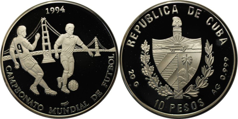Weltmünzen und Medaillen, Kuba / Cuba. 10 Pesos 1994, Silber. 0.64 OZ. Polierte ...