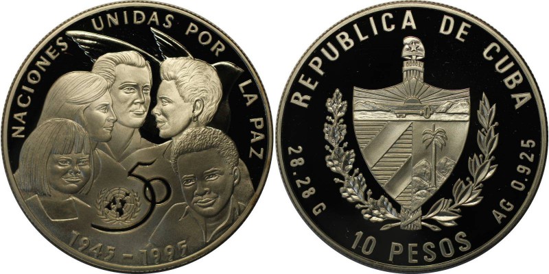 Weltmünzen und Medaillen, Kuba / Cuba. 10 Pesos 1995, Silber. 0.64 OZ. Polierte ...