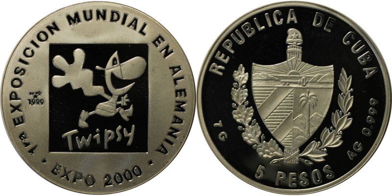 Weltmünzen und Medaillen, Kuba / Cuba. 5 Peso 1999, Silber. 0.36 OZ. Polierte Pl...