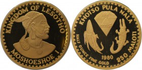 Weltmünzen und Medaillen, Lesotho. Moshoeshoe II. 250 Maloti 1980, Gold. KM 28. PCGS PR69 DCAM