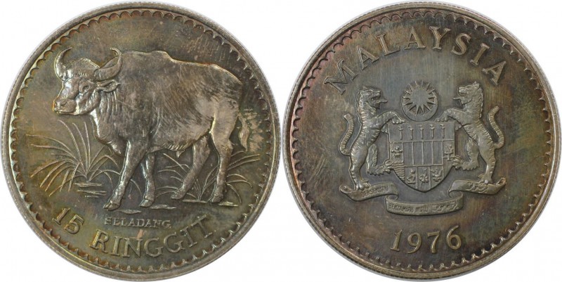 Weltmünzen und Medaillen, Malaysia. 15 Ringgit 1976, Silber. 0.84 OZ. KM 19. Ste...