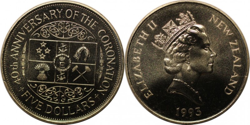 Weltmünzen und Medaillen, Neuseeland / New Zealand. 5 Dollars 1993. Stempelglanz...