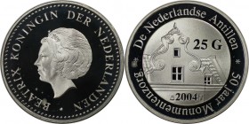 Weltmünzen und Medaillen, Niederländische Antillen / Netherlands Antilles. Preservation of Monuments. 25 Gulden 2004, Silber. 0.75 OZ. Polierle Platte...