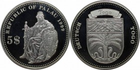 Weltmünzen und Medaillen, Palau. 5 Dollar, Silber. 0.74 OZ. KM 24. Polierte Platte