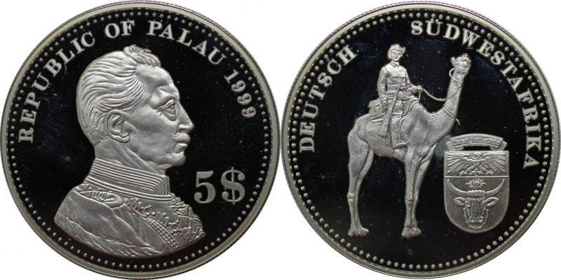 Weltmünzen und Medaillen, Palau. 5 Dollar 1999, Silber. 0,74 OZ. KM 23. Polierte...