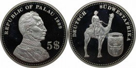 Weltmünzen und Medaillen, Palau. 5 Dollar 1999, Silber. 0,74 OZ. KM 23. Polierte Platte