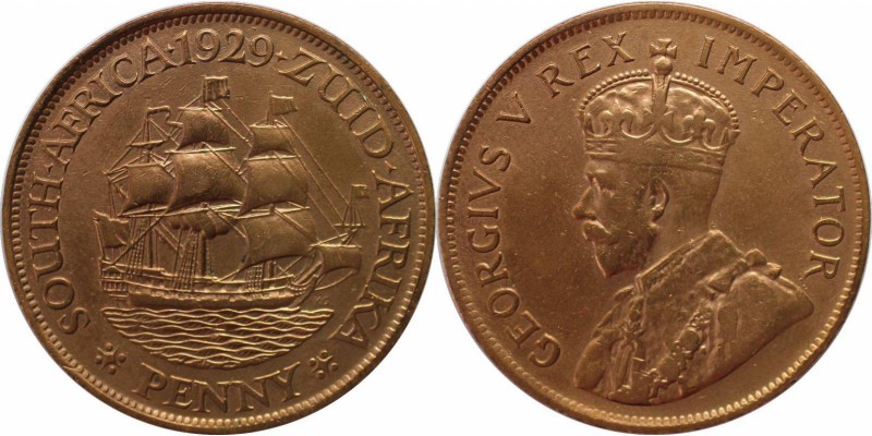 Weltmünzen und Medaillen, Südafrika / South Africa. 1 Penny 1929, Bronze. Vorzüg...