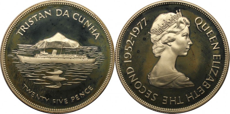 Weltmünzen und Medaillen, Tristan da Cunha. 25 Pence 1977, Silber. 0.84 OZ. Poli...