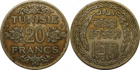 Weltmünzen und Medaillen, Tunesien / Tunisia. 20 Francs 1934, Silber. 0.44 OZ. Sehr Schön-Vorzüglich