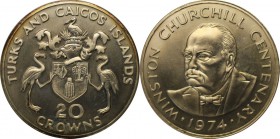 Weltmünzen und Medaillen , Turks Caicos. 20 Crowns 1974. Silber. 1.15 OZ. Stempelglanz.