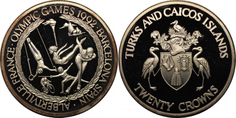 Weltmünzen und Medaillen, Turks Caicos. 20 Crowns 1992, Silber. 0.99 OZ. Poliert...