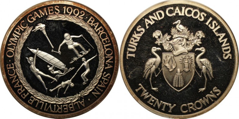 Weltmünzen und Medaillen, Turks Caicos. 20 Crowns 1992, Silber. 0.99 OZ. Poliert...