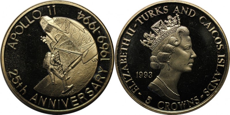 Weltmünzen und Medaillen, Turks Caicos. 5 Crown 1993. Stempelglanz