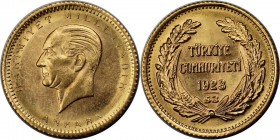 Weltmünzen und Medaillen, Türkei / Turkey. 25 Kurush 1923 / 53, Gold. 0.53 OZ. 1.8 g. KM 851. Stempelglanz
