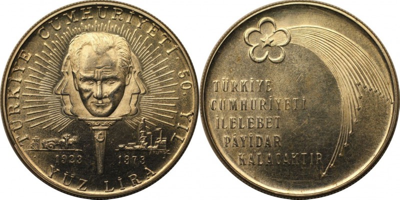 Weltmünzen und Medaillen, Türkei / Turkey. 100 Lira 1973, Silber. 0.64 OZ. Stemp...