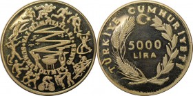 Weltmünzen und Medaillen, Türkei / Turkey. 5000 Lira 1984, Silber. 0.69 OZ. Polierte Platte
