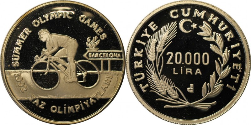 Weltmünzen und Medaillen, Türkei / Turkey. 20000 Lira 1992, Silber. 0.70 OZ. Pol...