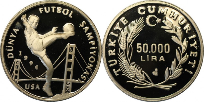 Weltmünzen und Medaillen, Türkei / Turkey. 50000 Lira 1993, Silber. 0.62 OZ. Pol...