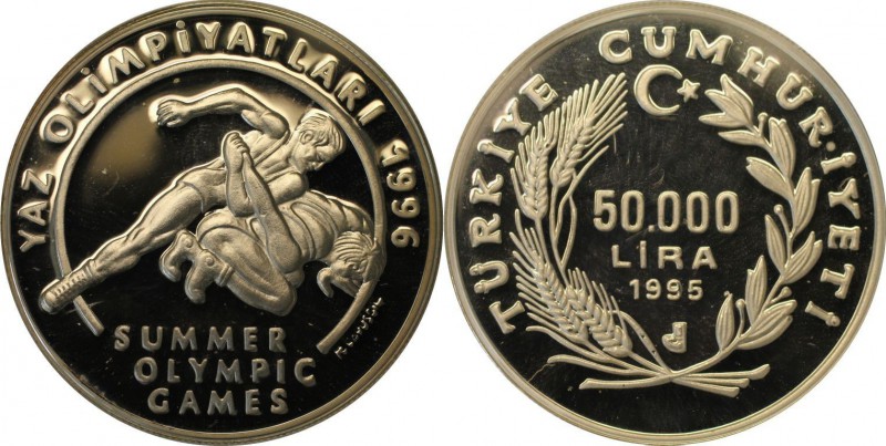 Weltmünzen und Medaillen, Türkei / Turkey. 50000 Lira 1995, Silber. 0.94 OZ. Pol...