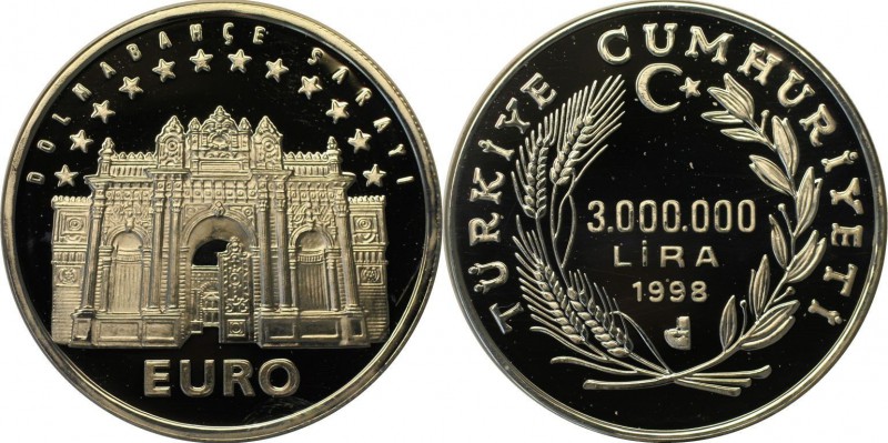 Weltmünzen und Medaillen, Türkei / Turkey. 3000000 Lira 1998, Silber. 0.94 OZ. P...