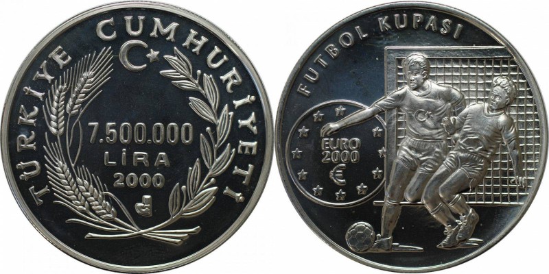Weltmünzen und Medaillen, Türkei / Turkey. 7500000 Lira 2000, Silber. 0.93 OZ. K...