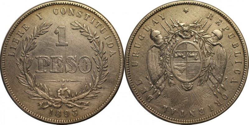 Weltmünzen und Medaillen, Uruguay. Republik, seit 1830. 1 Peso 1893 S, Silber. 0...