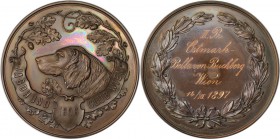 Medaillen und Jetons, Hundesport / Dog sports. Viena Hunting dog club. Medaille 1897, "JAGDHUND CLUB WIEN". 55 mm. 77.02 g. Bronze. Stempelglanz, mit ...