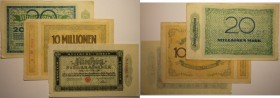Banknoten, Deutschland / Germany. Notgeld, Duisburg. 10 Mln Mark, 20 Mln Mark, 50 Milliarden Mark 1923. 3 Stück. II