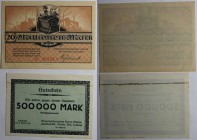 Banknoten, Deutschland / Germany. Notgeld Braunkohlewerke Borna(Sachsen), Inflation. 500 000 Mark, 20 Millionen Mark 1923. 2 Stück. Keller 538b, e. II...