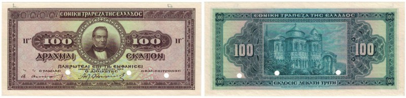 Banknoten, Griechenland / Greece. 100 Drachmai 1923. Color Trial Brown/Blue. Pic...
