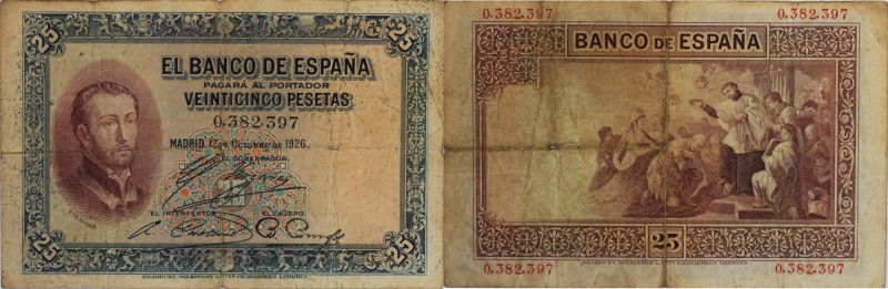 Banknoten, Spanien / Spain. 25 Pesetas 1926. P.71. III