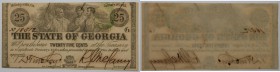 Banknoten, USA / Vereinigte Staaten von Amerika, Obsolete Banknotes. State of Georgia Notes. Milledgeville. 25 Cents Banknote 1863. II