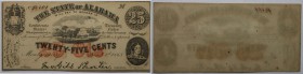 Banknoten, USA / Vereinigte Staaten von Amerika, Obsolete Banknotes. Montgomery, AL- State of Alabama. 25 Cents Banknote 1863. II