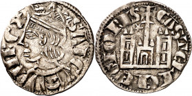 Sancho IV (1284-1295). Coruña o Santiago de Compostela. Cornado. (Imperatrix S4:3.47 (50), mismo ejemplar) (AB. falta). Única conocida. 0,78 g. MBC+....
