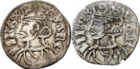 Sancho IV (1284-1295). Conjunto de dos cornados: Jaén. (Imperatrix S4:3.18 (50), mismo ejemplar) (AB. falta). Anv: Busto a izquierda, encima (S)NC-II ...