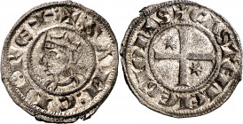 Sancho IV (1284-1295). ¿Burgos?. Meaja coronada. (M.M. S4:6.1) (Imperatrix S4:6.1, mismo ejemplar) (AB. 316, como seisén). Vellón rico. Muy bella. Muy...