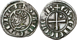 Sancho IV (1284-1295). Jaén. Meaja coronada. (M.M. S4:6.25, mismo ejemplar) (Imperatrix S4:6.25, mismo ejemplar) (AB. falta). Atractiva. Única conocid...