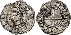 Sancho IV (1284-1295). León. Meaja coronada. (M.M. S4:6.33) (Imperatrix S4:6.33, mismo ejemplar) (AB. 311 var, como seisén). Manchita en reverso. Cosp...