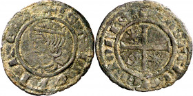 Sancho IV (1284-1295). Sevilla. Meaja coronada. (M.M. S4:6.42) (Imperatrix S4:6.42, mismo ejemplar) (AB. 313.1, como seisén). Muy rara. 0,68 g. BC+/MB...